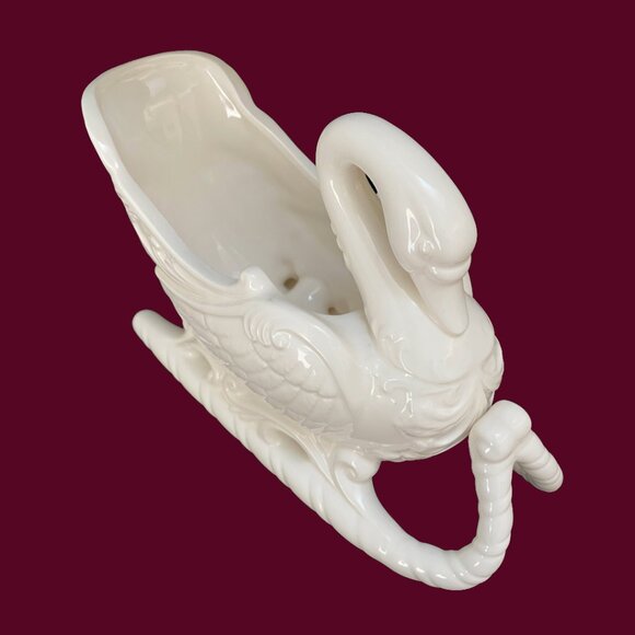 Vintage Ivory Ceramic Swan Sled Bowl: Christmas Decor - Picture 4 of 9